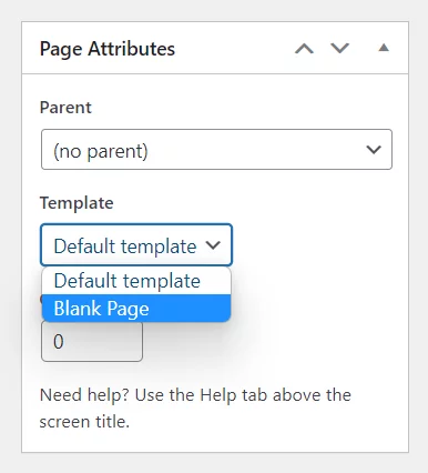 définir le modèle d'attribut de page Divi sur vide