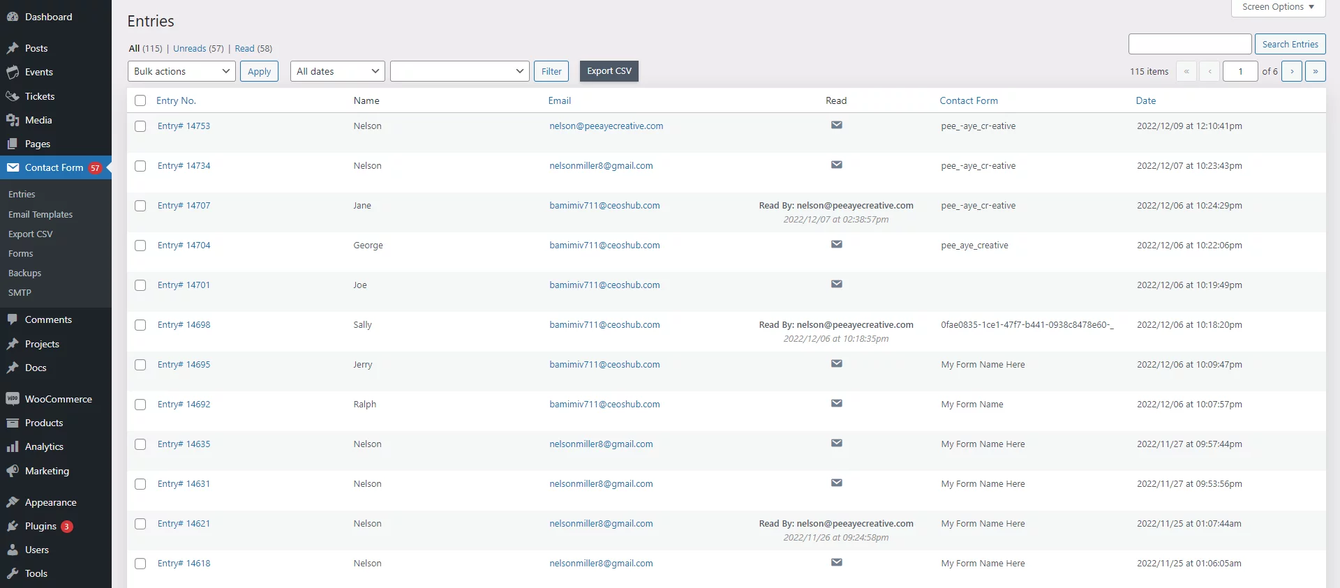 viewing form entries in Divi Contact Form helper plugin