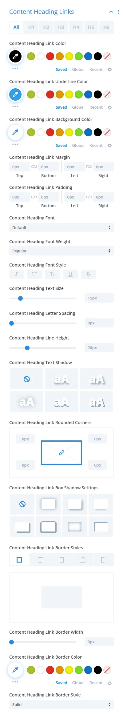 content heading links settings in the Divi Table of Contents Maker module plugin 1.2 by Pee-Aye Creative content heading links settings in the Divi Table of Contents Maker module plugin 1.2 by Pee Aye Creative