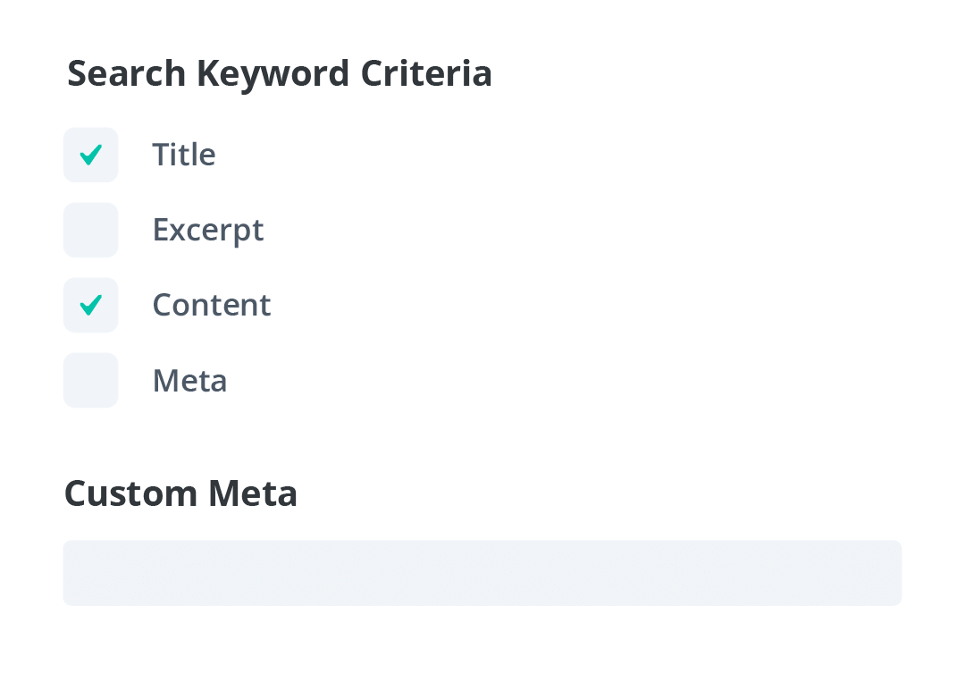 search criteria included keyword settings in the Divi Search Helper plugin by Pee Aye Creative