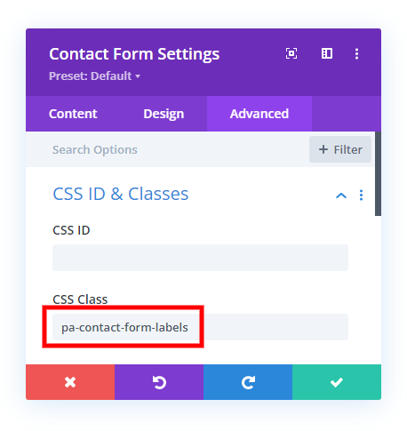 adding the css class for the contact form labels