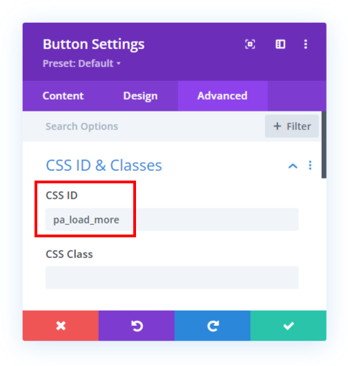 add custom ID to the Divi button module to add a load more button to the gallery