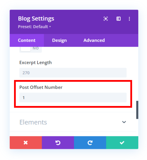 adjust the post offset number in the Divi blog module for the related post carousel
