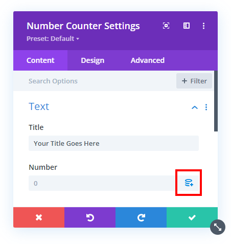 dynamic content icon in the Divi Number Counter module with the Divi Dynamic Helper plugin