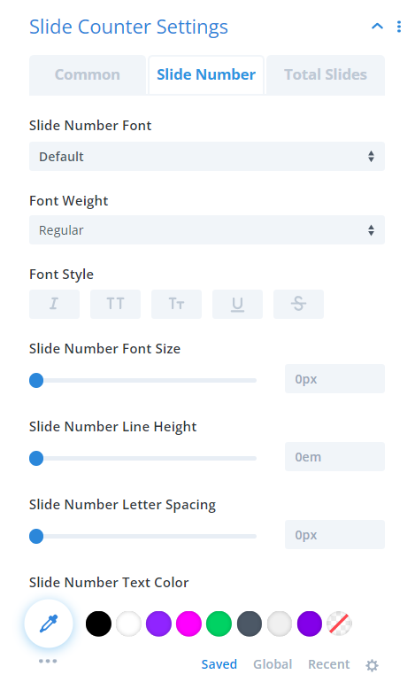 Divi Carousel Maker Slide Counter settings slide number