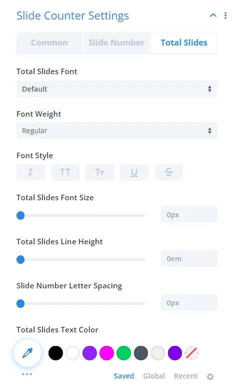 Divi Carousel Maker Slide Counter settings total slides