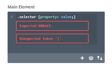 expected rbrace and unexpected token in a Divi module CSS Main Content