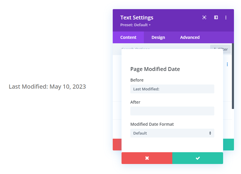 showing how to use the last post or page publish date in the Divi Dynamic Helper plugin