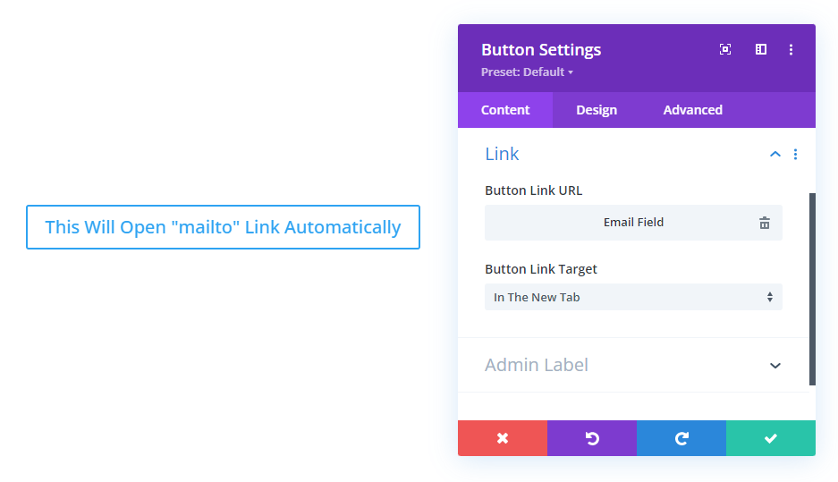 using a Divi Button module to open mailto link automatically for email addresses with the Divi Dynamic Helper plugin
