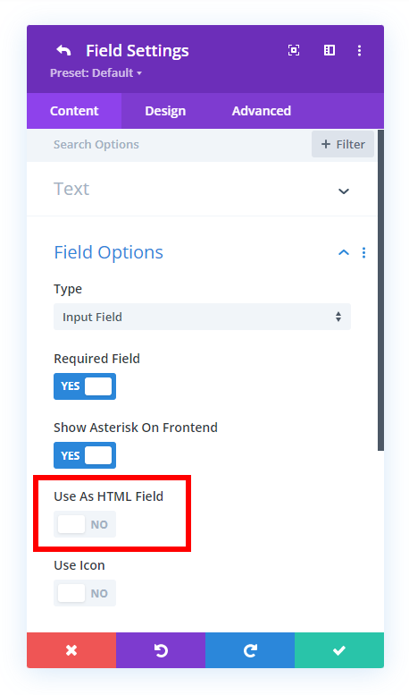 enable the HTML field in the Divi Contact Form Helper plugin