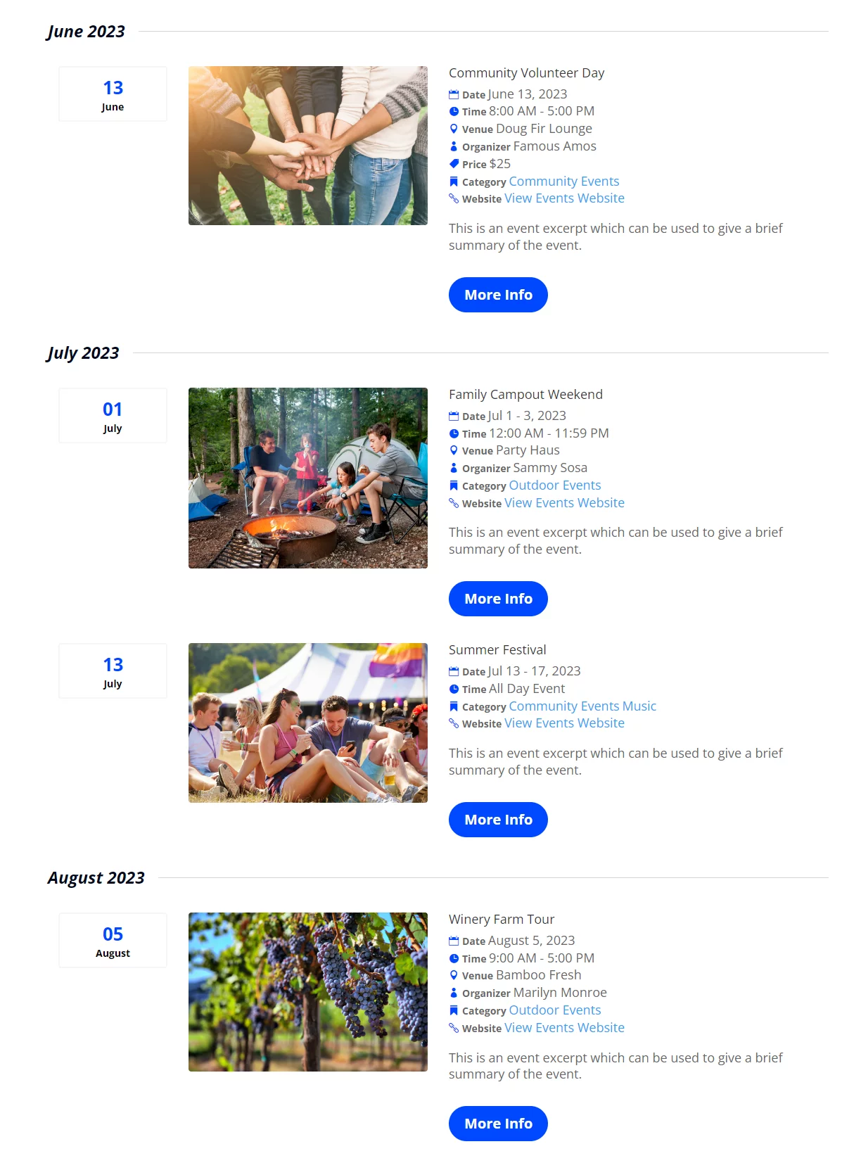 month separator list view design setting In the Divi Events Calendar Plugin by Pee Aye Creative