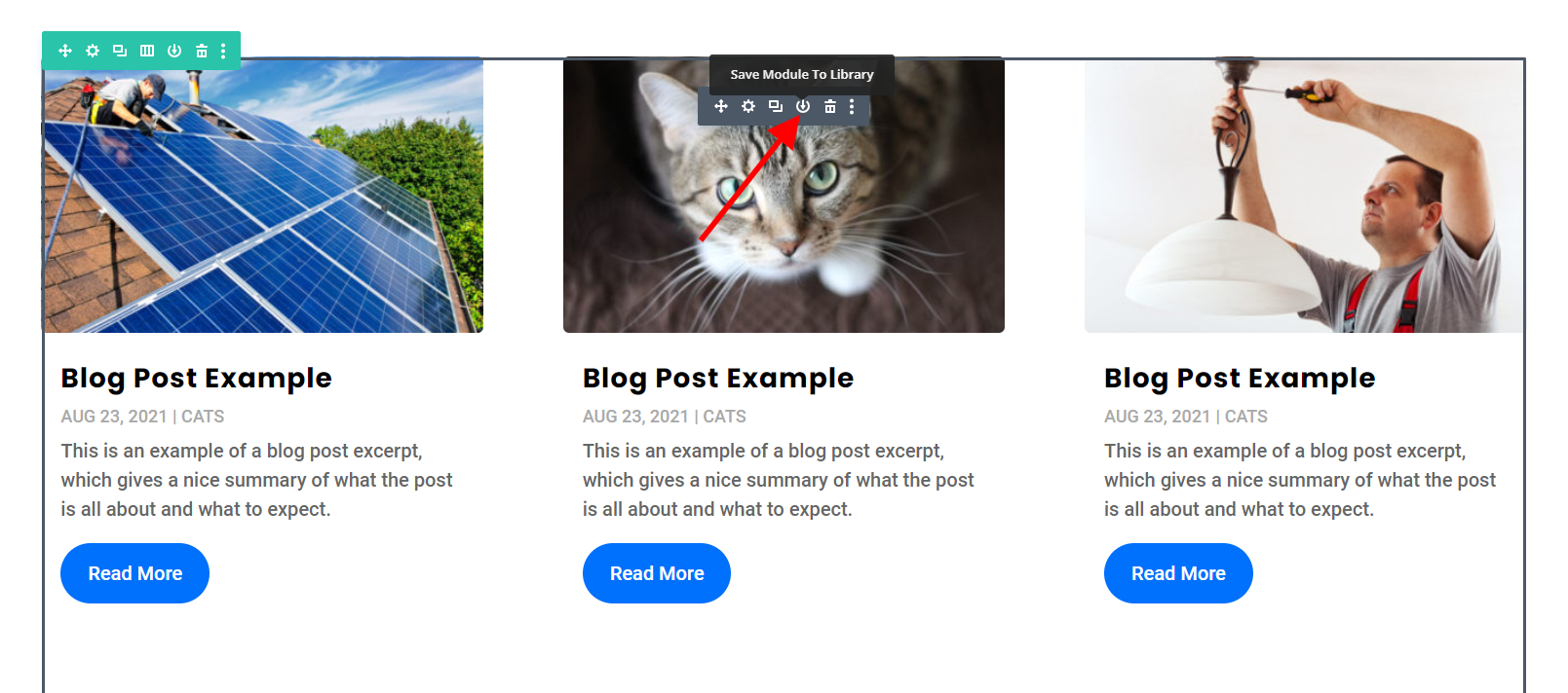 save the blog module to the Divi Library