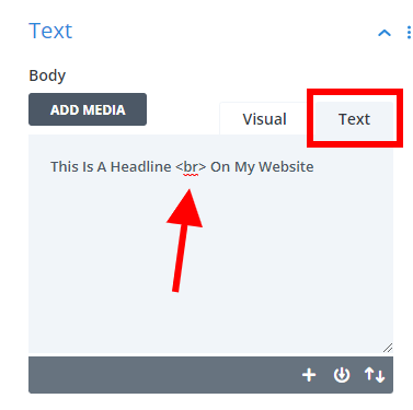 adding a br line break tag in Divi text