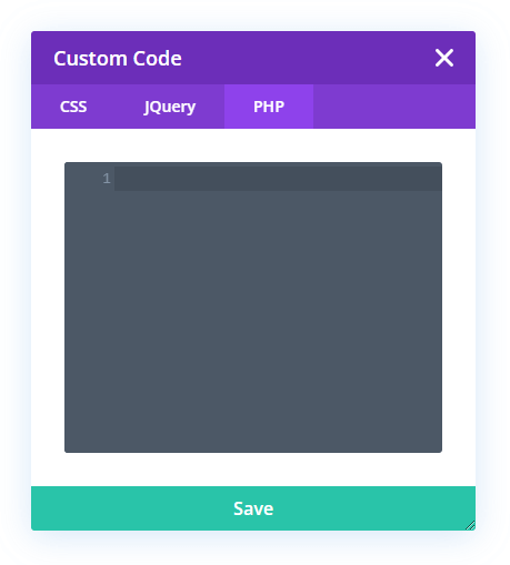 Custom PHP code window in the Code Helper in the Divi Assistant Plugin