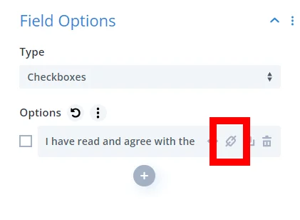 click the link icon in the checkbox field of the Divi Contact Form to add a link click the link icon in the checkbox field of the Divi Contact Form to add a link