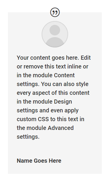 default small column image layout of the Divi Testimonial module
