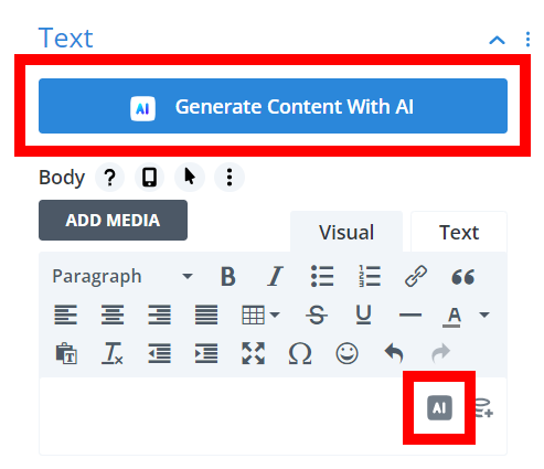disable options to generate content with AI in Divi