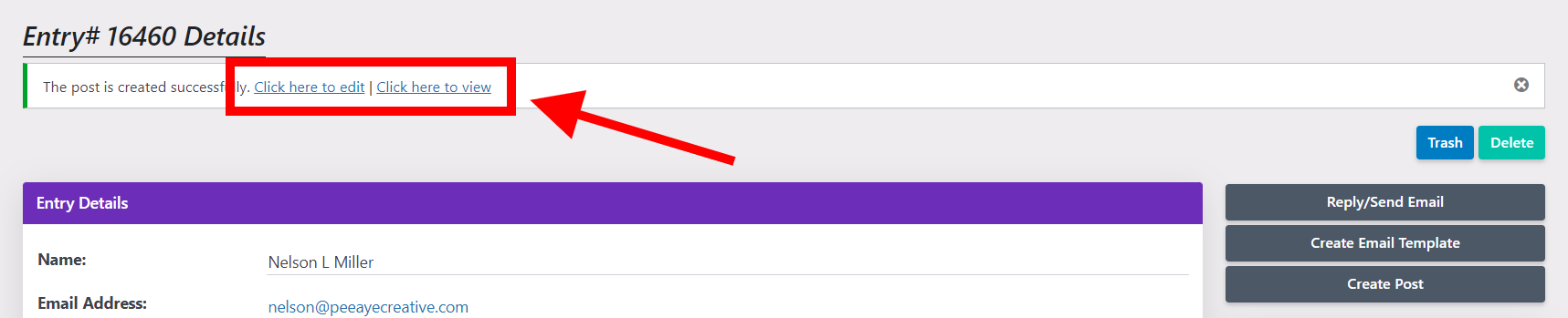 view or edit the published post from the Divi Contact form entry view or edit the published post from the Divi Contact form entry