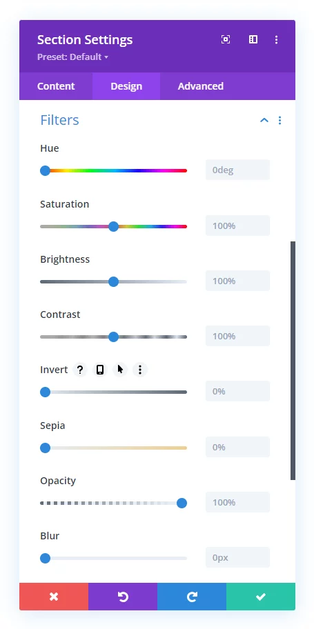 Divi background filter affect settings tutorial