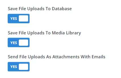 file upload settings for saving to database media library and attachments in the Divi Contact Form Helper plugin