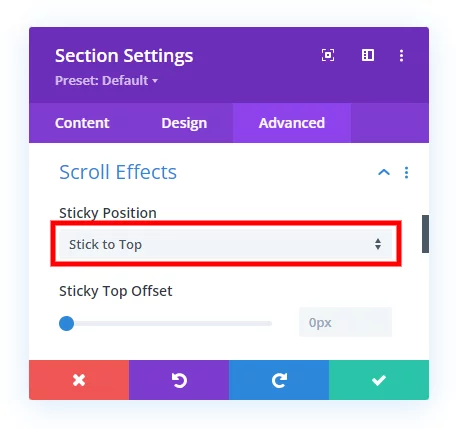 set the Divi header to stick to top from the sticky settings