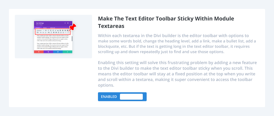 How to Make The Text Editor Toolbar Sticky Within Module Textareas using the Divi Assistant plugin