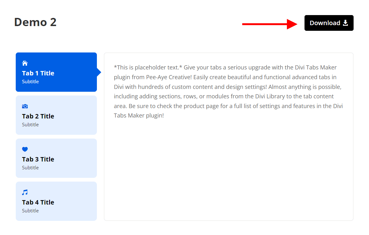 Divi Tabs Maker Demo download instructions Divi Tabs Maker Demo download instructions