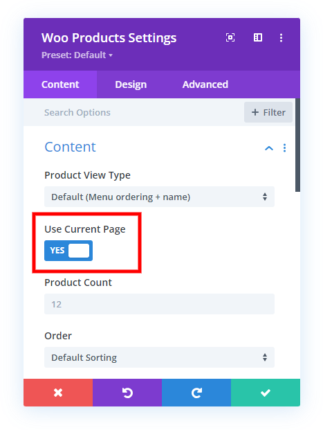enable the Woo Products dynamic content to show WooCommercec product search results page in Divi