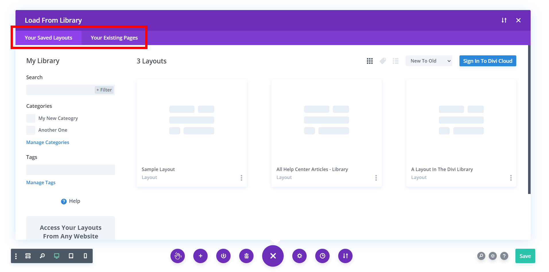 hide and disable the premade Divi layouts in the Visual Builder with Divi Assistant