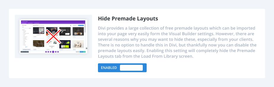 how to hide premade layouts using the Divi Assistant plugin