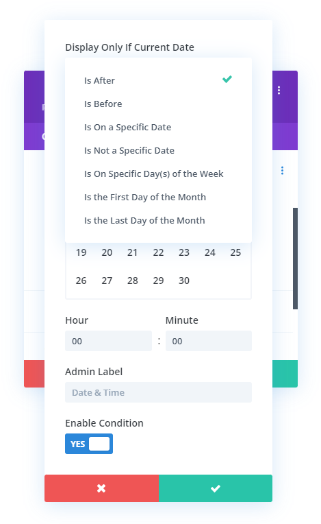 select the date and time conditions for scheduling slide visibility in Divi