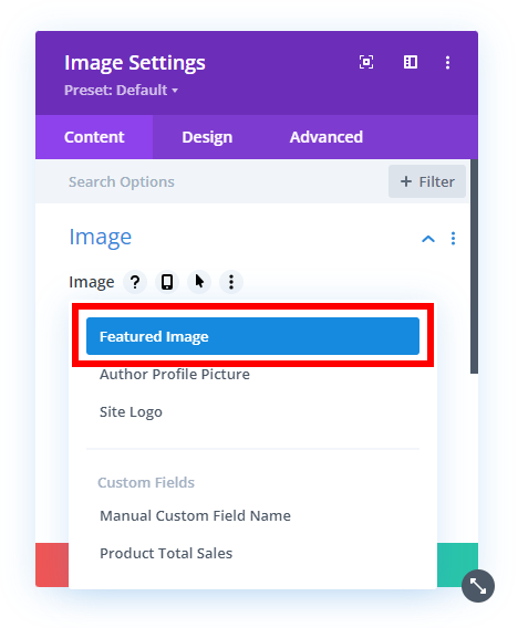 selecting the featured image optin in the dynamic content list in an image module to show the taxonomy image