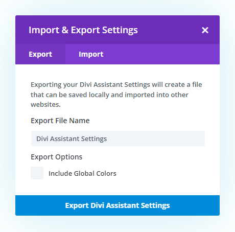 Import and Export Settings in the Divi Assistant Plugin