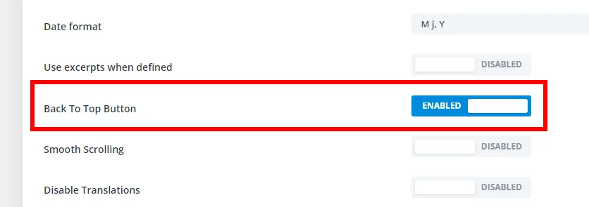 enable the back to top button in Divi