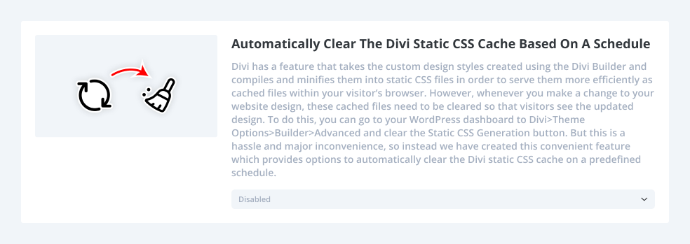Automatically Clear The Divi Static CSS Cache Based On A Schedule using the Divi Assistant plugin