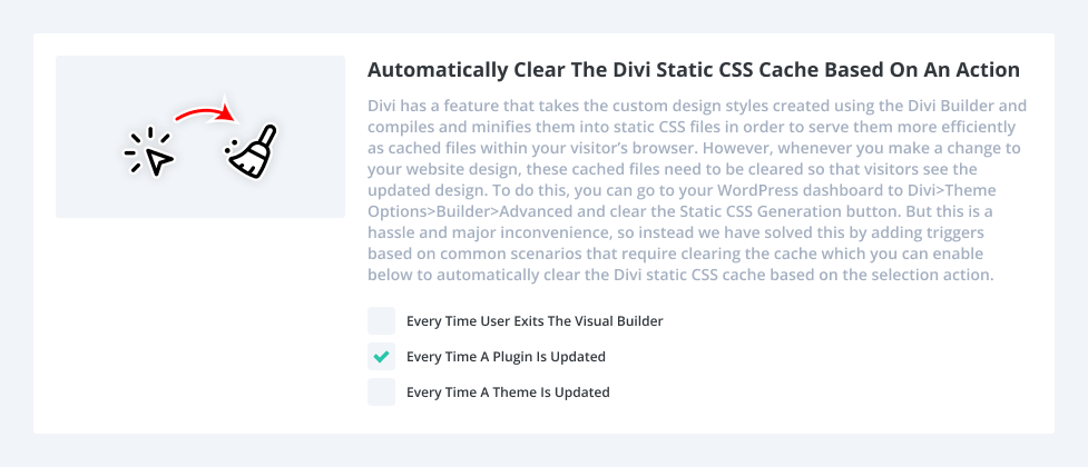 Automatically Clear the Divi Static CSS Cache Based on An action using the Divi Assistant plugin