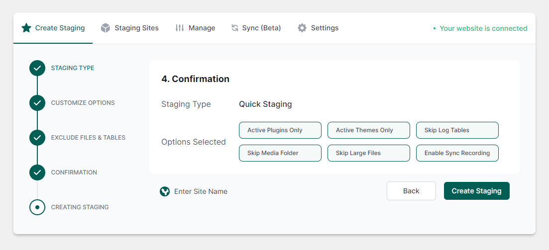 how to create a staging site for Divi confirmation