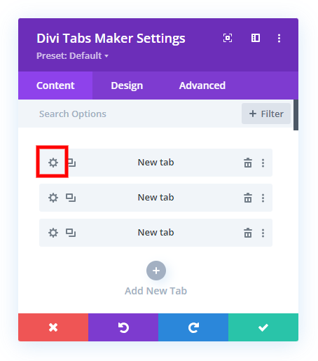 open the individual tab settings in the Divi Tabs Maker module