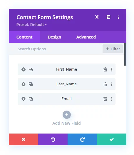 setting up the Divi contact form module fields to be inline
