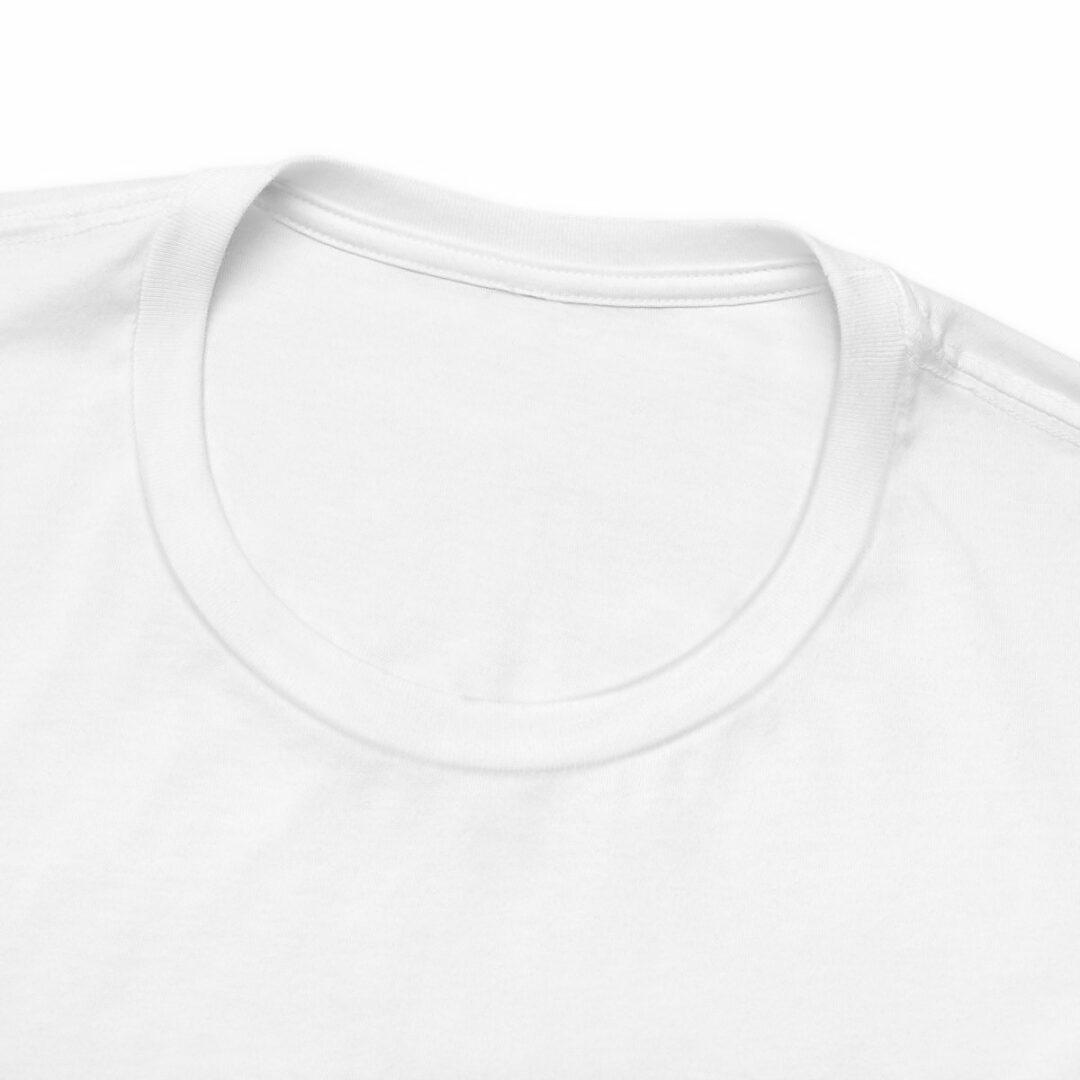 Close-up of white cotton t-shirt neckline.