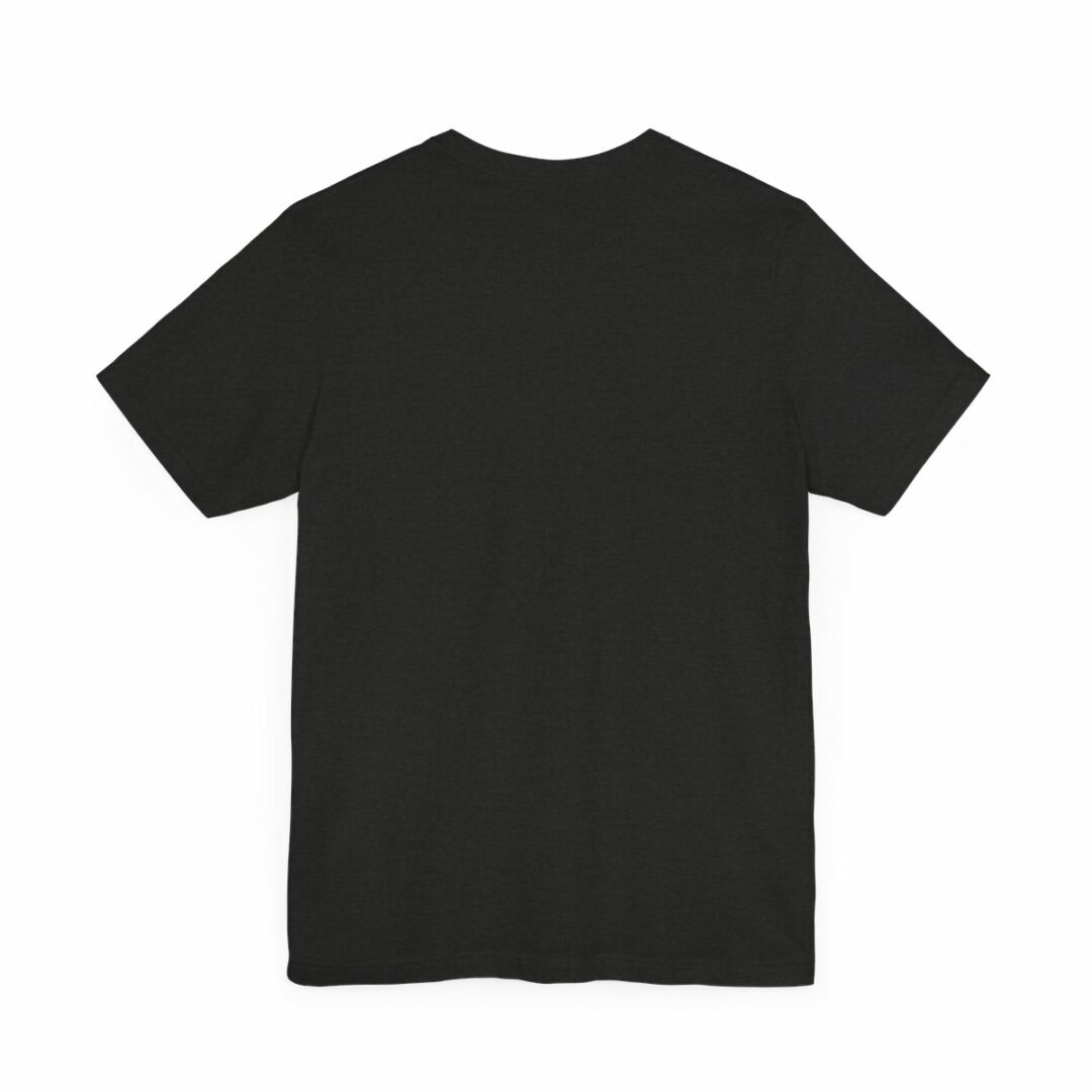 Plain black t-shirt on white background.