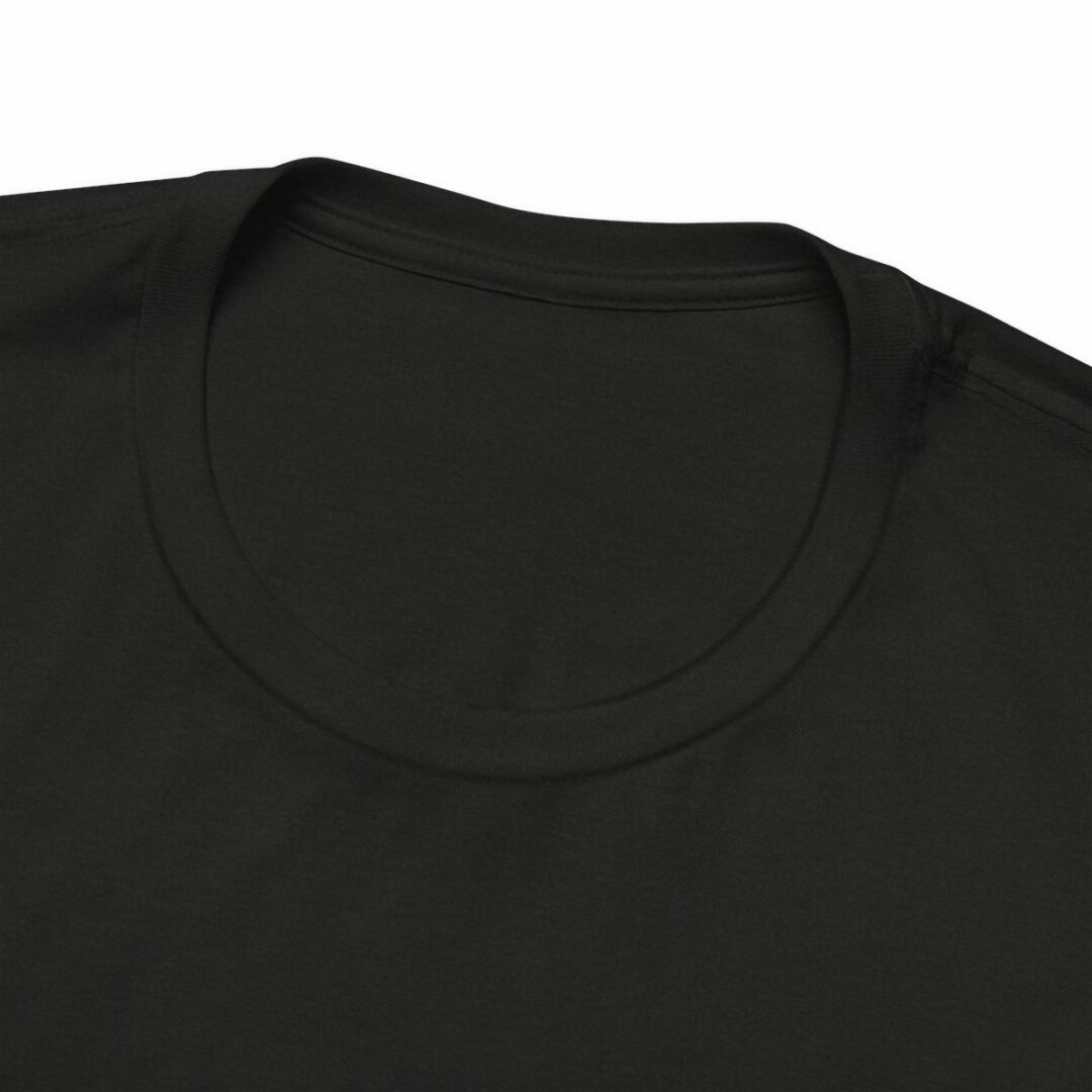Black t-shirt close-up on white background