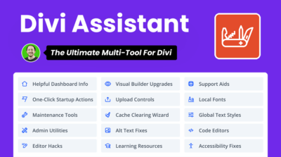 Graphic showcasing Divi Assistant features and toolset.