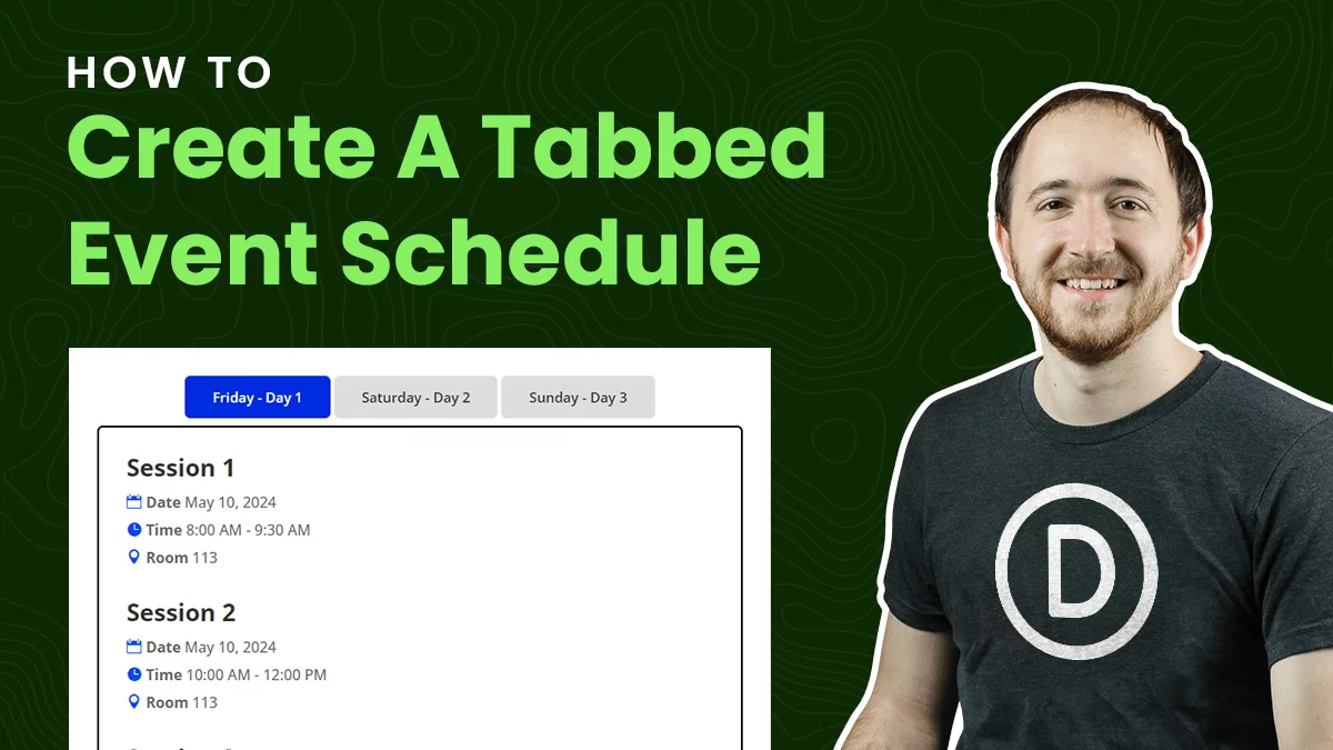 Man presenting tabbed event schedule tutorial.