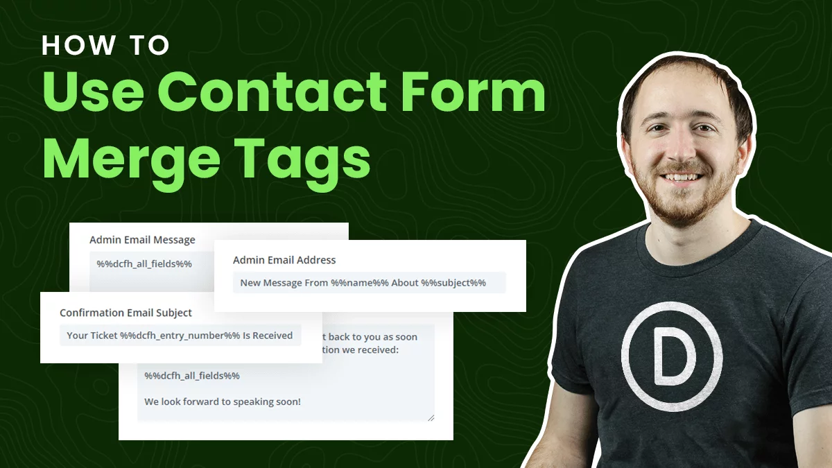 Man explaining contact form merge tags usage.