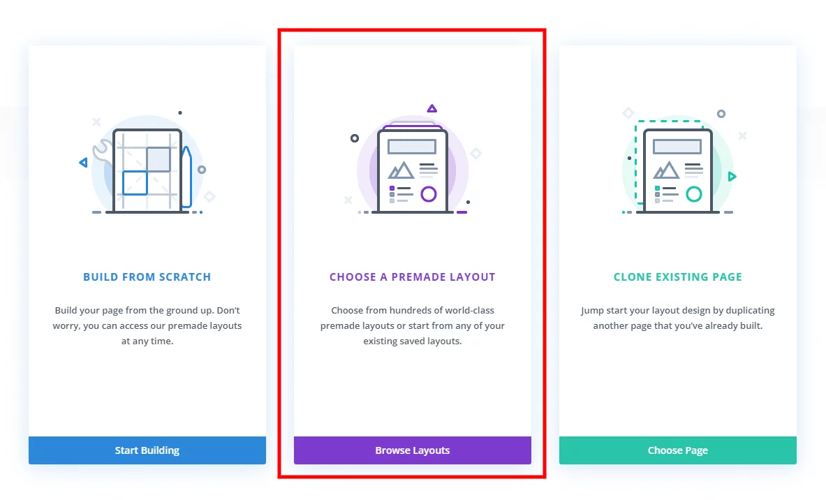 clone existing page by first choosing the premade layout option