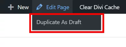 duplicate posts and pages from the admin bar in Divi with Divi Assitant plugin