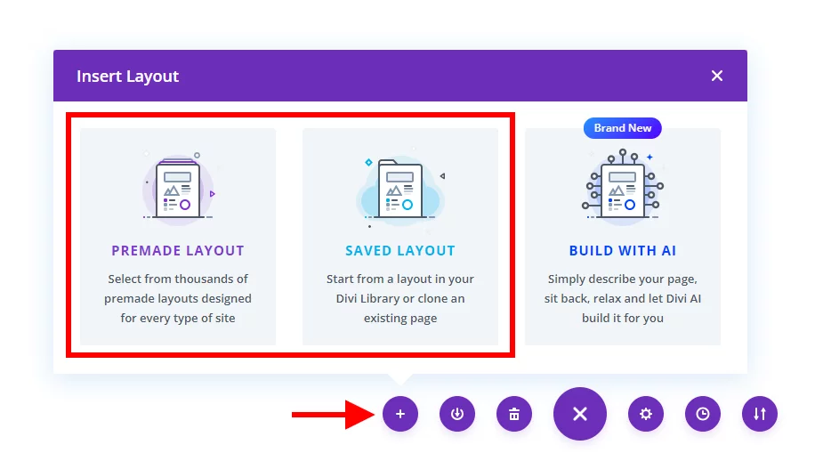 new divi page setting options to clone existing page after Divi Layouts AI update