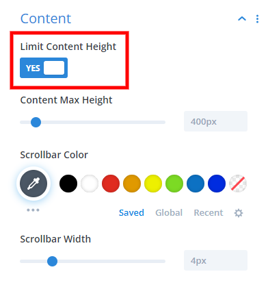 UI toggle switch enabled "Limit Content Height