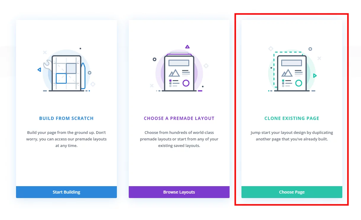 option to clone existing page missing in Divi